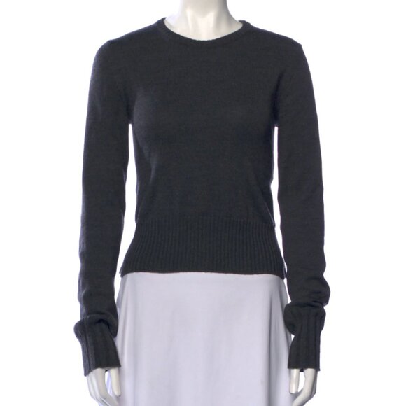 SAINT LAURENT Crew Neck Grey Cropped Sweater - Picture 1 of 6